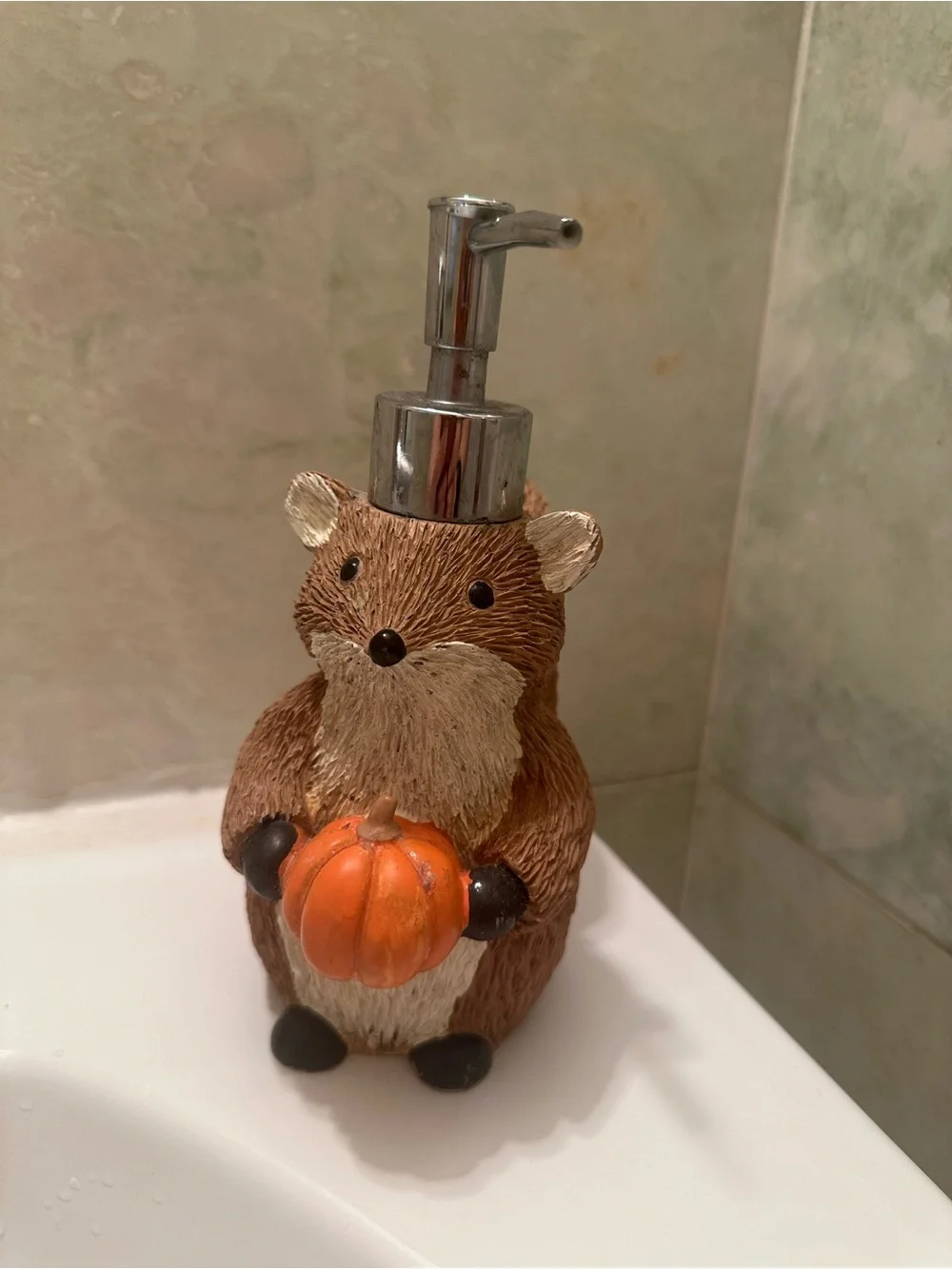Woodland Squirrel W Pumpkin Hand Soap Pump Lotion Dispenser Fall Holiday Bath